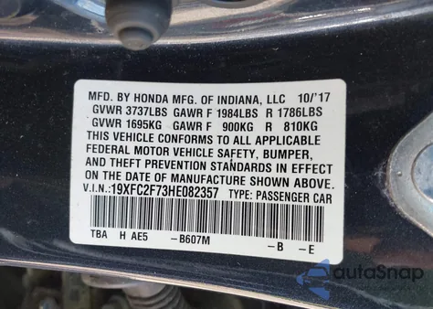 2017 Honda Civic Ex from USA, damaged, VIN 19XFC2F73HE082357